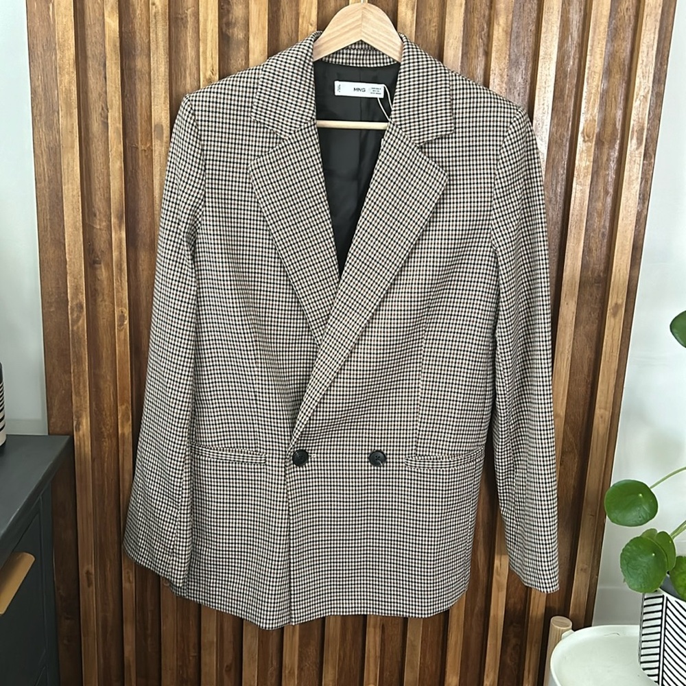 MANGO Patterned Wrap Check Blazer. Size S - Picture 3 of 16
